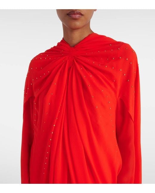 Robe cape du soir en georgette de soie avec perles Givenchy en coloris Red