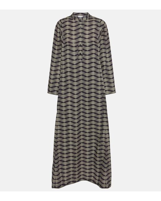 Dries Van Noten Gray Printed Cotton Poplin Maxi Dress