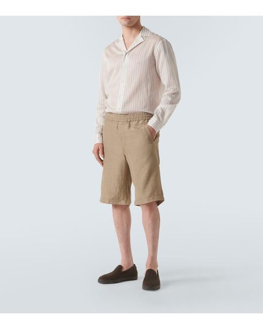 Giorgio Armani Natural Viscose And Linen Canvas Bermuda Shorts for men