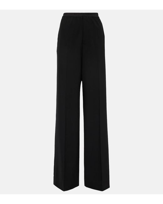 Balenciaga Black Logo Mid-Rise Wide-Leg Wool Pants
