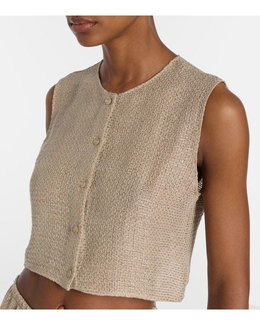 Leset Natural Stella Sequined Linen-Blend Top