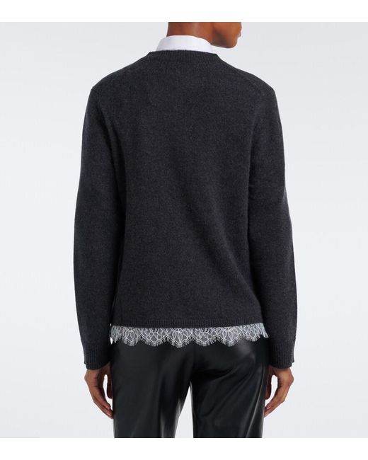 Loulou de Saison Black Arvo Lace-Trimmed Cashmere Sweater