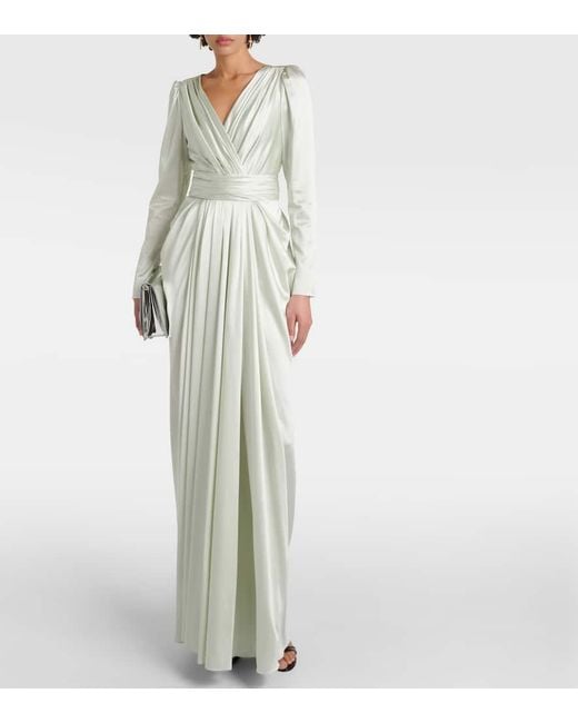 Dolce & Gabbana Green Gathered Front-Slit Silk-Blend Gown