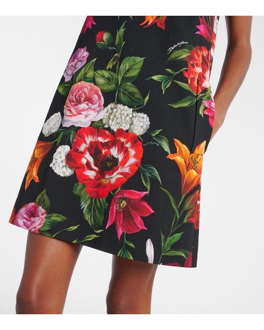 Dolce & Gabbana Red Floral-Print Jersey Mini Dress