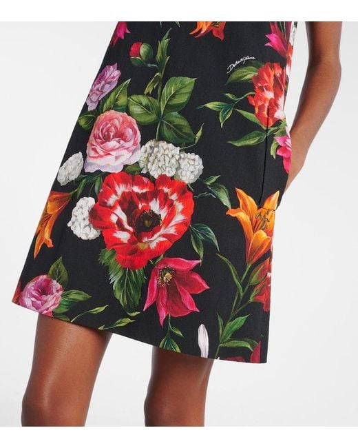 Dolce & Gabbana Red Floral-Print Jersey Mini Dress