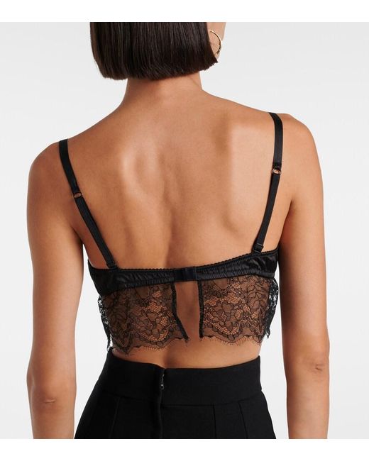 Dolce & Gabbana Black Lace-Trimmed Satin Bralette