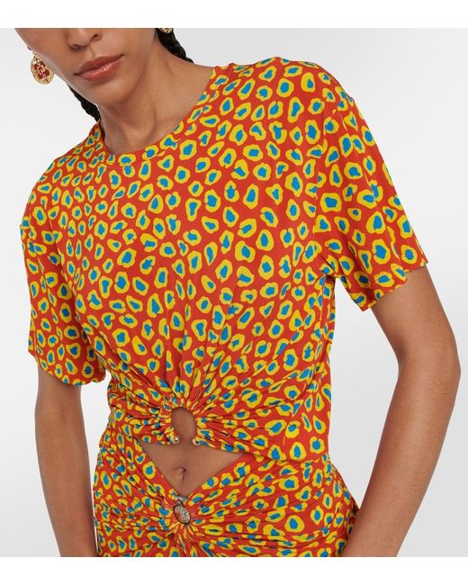 Rabanne Orange Second Skin Leopard-Print Top