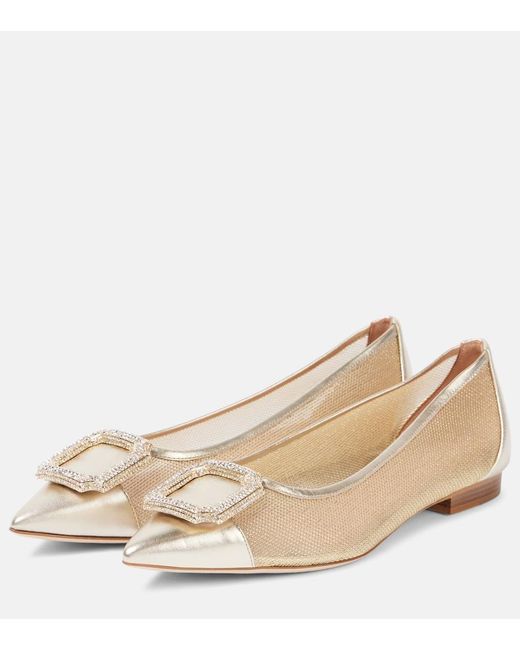 Malone Souliers Natural Lina Crystal-Embellished Ballet Flats