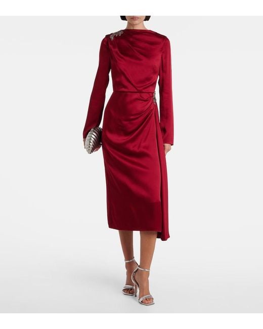 Erdem Red Crystal-Embellished Satin Cady Cocktail Dress