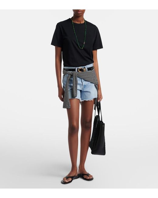 Agolde Blue Parker Long Distressed Denim Shorts