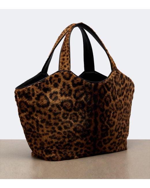 Saint Laurent Brown Icare Leopard-Print Calf Hair Shopper