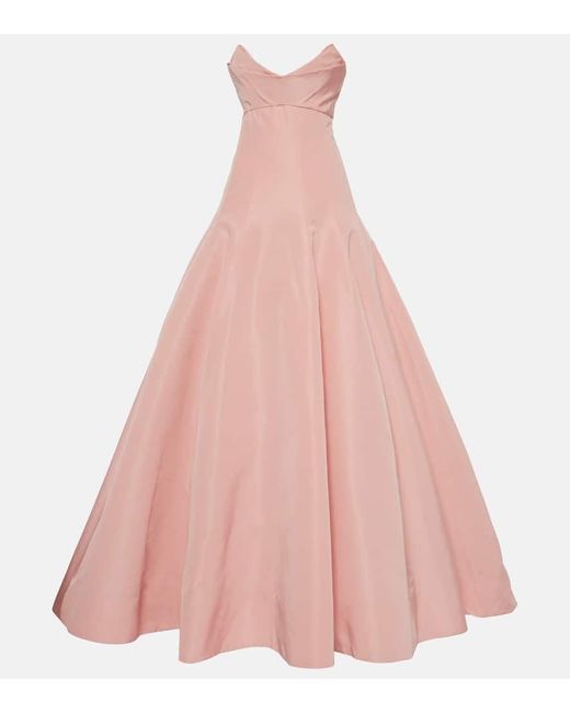Monique Lhuillier Pink Strapless Silk Gown