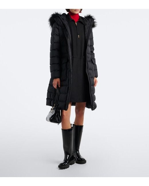 Moncler Black Shearling-Trimmed Down Coat