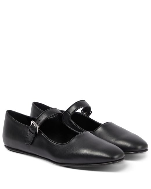 The Row Ava Leather Mary Jane Flats in Black | Lyst