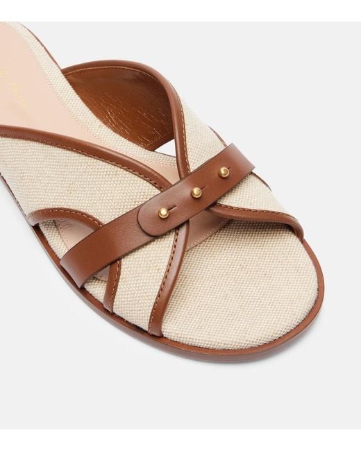 Gianvito Rossi Brown Paros Leather-Trimmed Canvas Slides