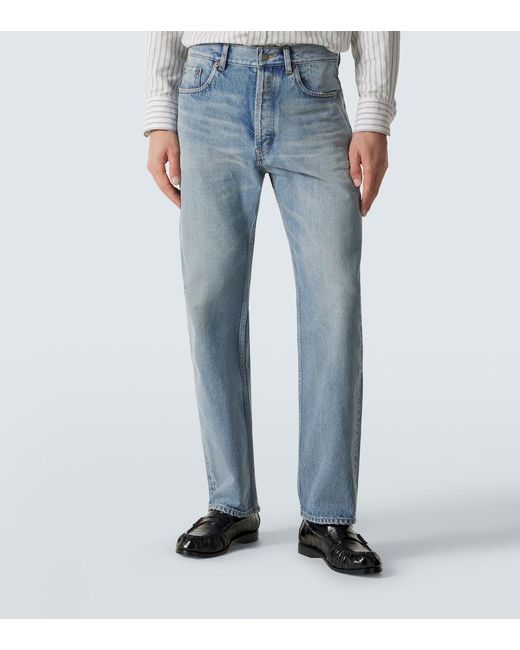 Saint Laurent Blue Distressed Straight Jeans for men