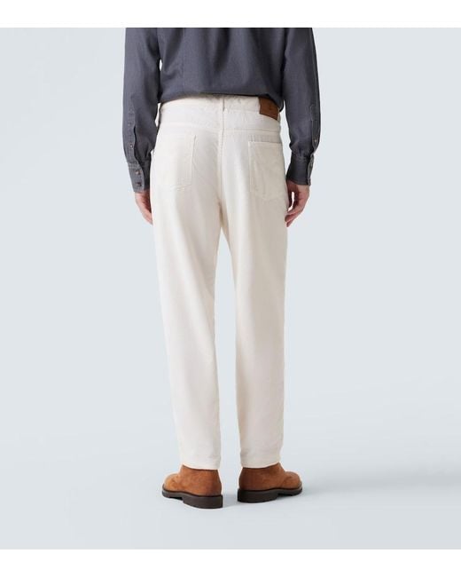 Brunello Cucinelli White Cotton Corduroy Straight Pants for men