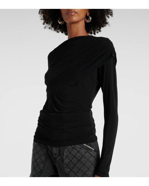 Isabel Marant Black Draped Viscose-Blend Jersey Top