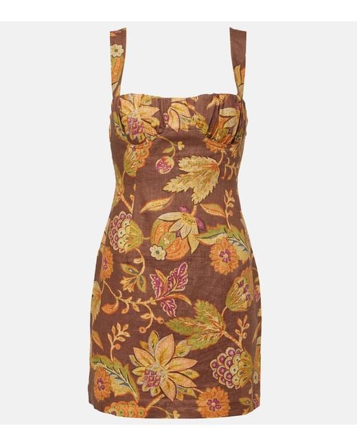 Sir Brown Floral Linen Minidress