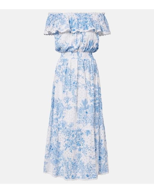 Melissa Odabash Blue Larna Printed Cotton Midi Dress