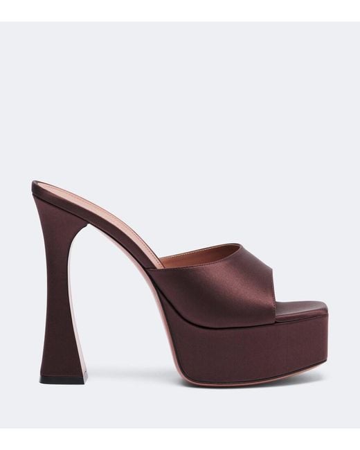AMINA MUADDI Brown Dalida Satin Platform Mules