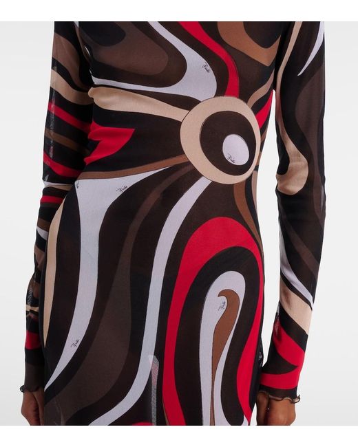 Emilio Pucci Red Printed Tulle-Trimmed Jersey Maxi Dress