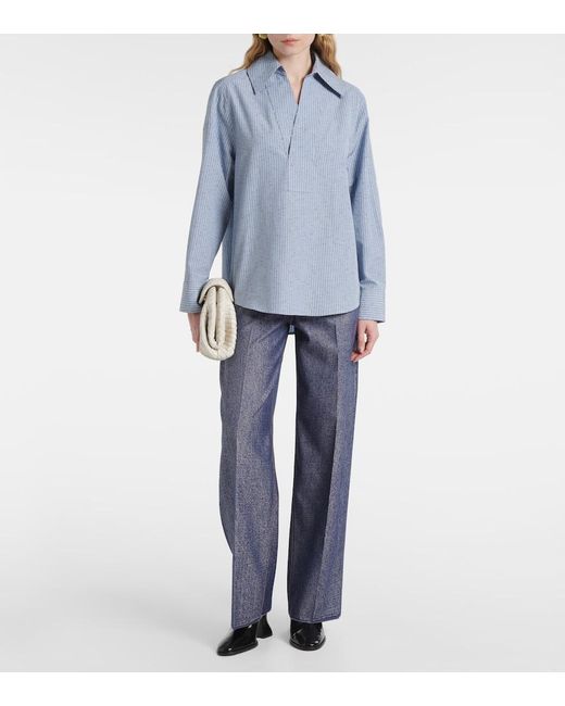 Bottega Veneta Blue Bluse Aus Baumwolle Und Leinen