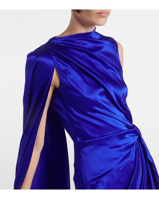 Robe longue drapee asymetrique en soie Roksanda en coloris Blue