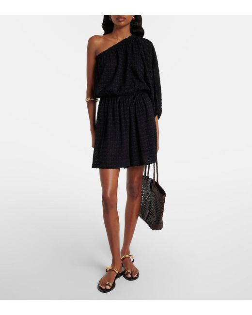 Eres Black Twist One-Shoulder Silk And Cotton Jacquard Top