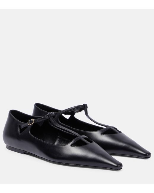 The Row Black Cyd Leather Ballet Flats