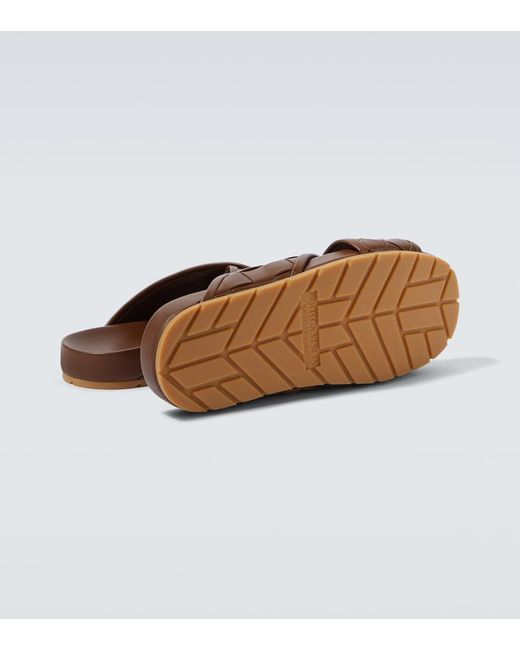 Bottega Veneta Brown Tarik Intrecciato Leather Sandals for men