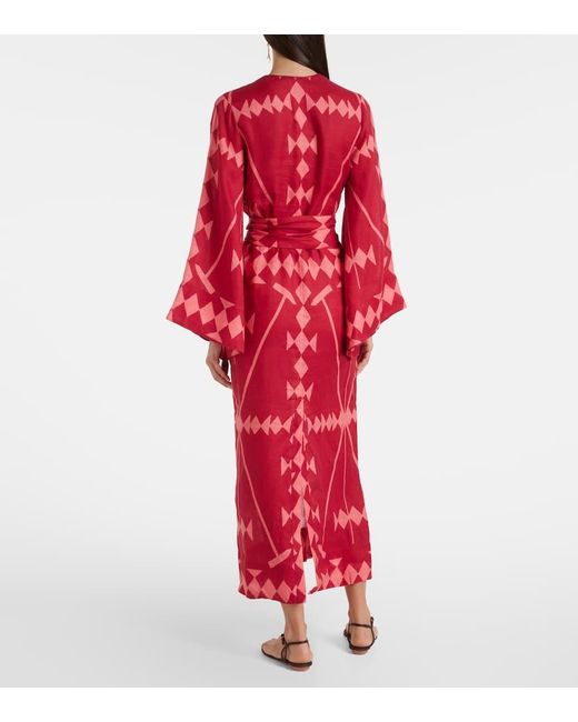 Vestido Largo De Lino Estampado Johanna Ortiz de color Red