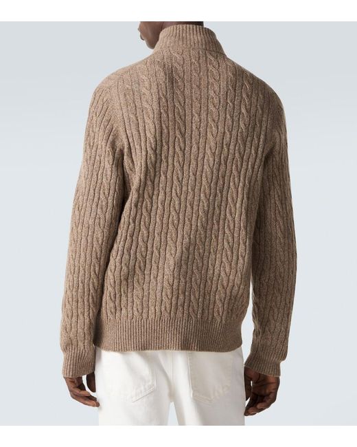 Loro Piana Green Cable-Knit Cashmere Half-Zip Sweater for men