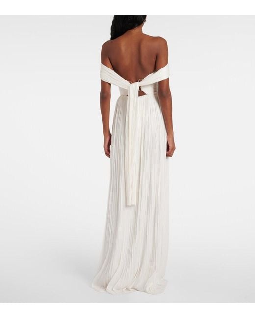 Maria Lucia Hohan White Sharon Off-Shoulder Silk Gown