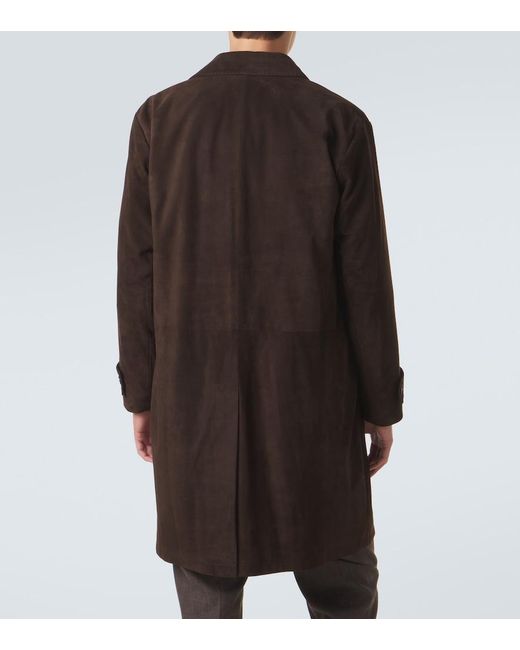 Kiton Black Leather Overcoat for men