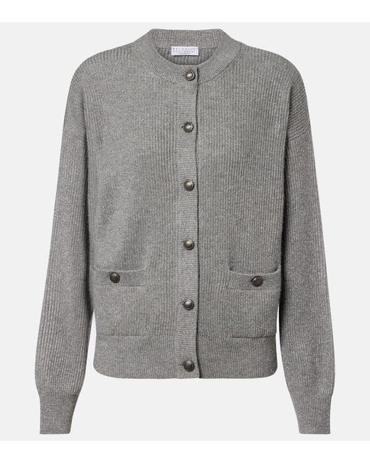 Brunello Cucinelli Gray Cashmere-Blend Lame Cardigan