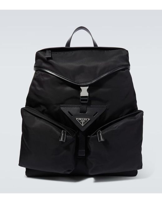 Prada Black Leather-Trimmed Re-Nylon Backpack for men