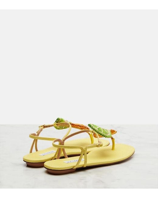 Aquazzura Yellow Citrus Sugar Raffia Slingback Sandals