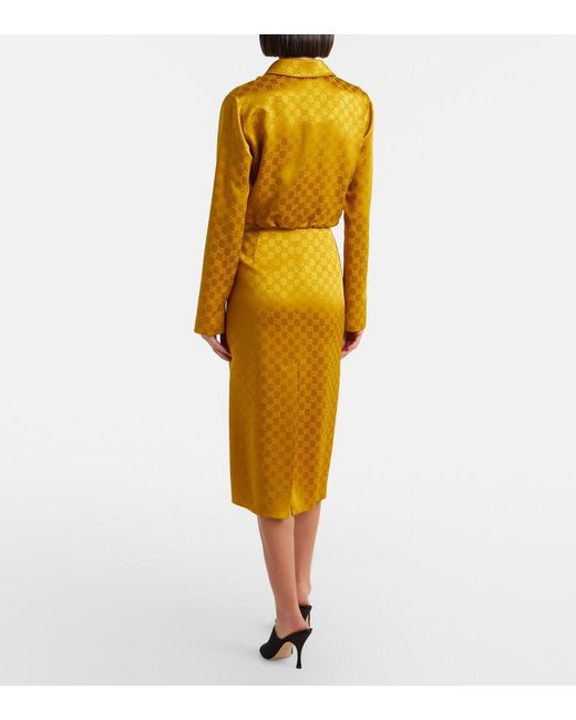 Gucci Yellow Gg Jacquard Shirt Dress