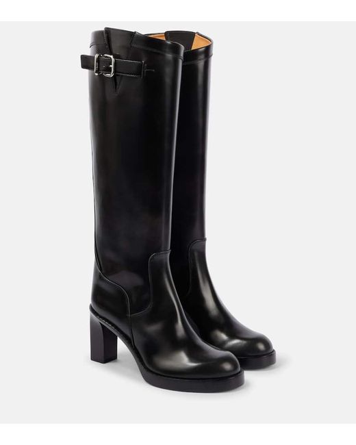 Tod's Black Polished Leather Knee-High Boots