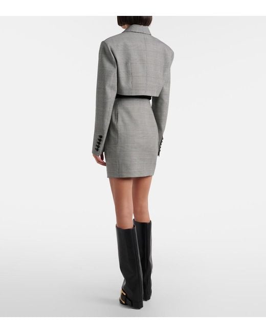 Balmain Gray Houndstooth Wool-Blend Miniskirt