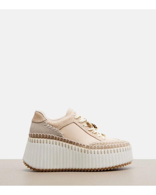 Chloé White Nama Suede And Leather Platform Sneakers