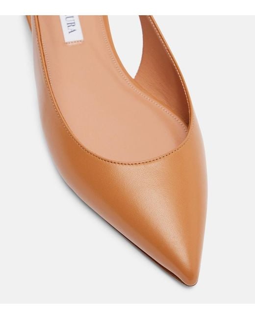 Aquazzura Brown Purist Leather Slingback Flats
