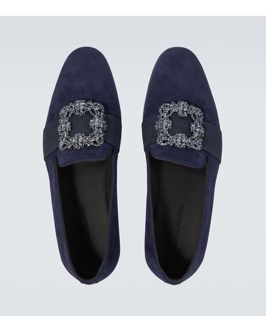 Manolo Blahnik Blue Carlton Embellished Suede Loafers for men