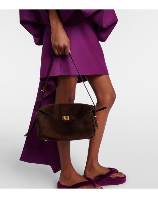 Balenciaga Metallic Le 7 Medium Suede Shoulder Bag