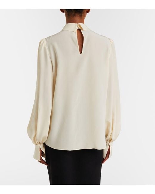 Valentino Natural Floral-Applique Silk Crepe De Chine Blouse