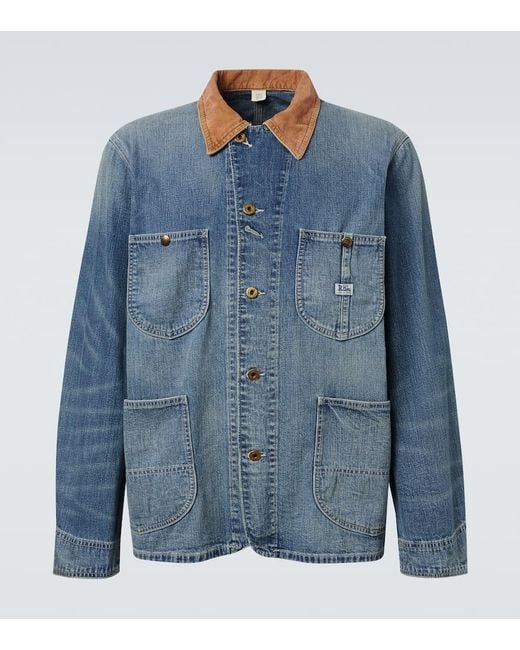 RRL Blue Stockton Corduroy-Trimmed Denim Jacket for men