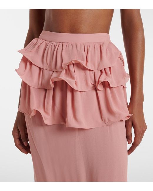 Adriana Degreas Pink Ruffled Maxi Skirt