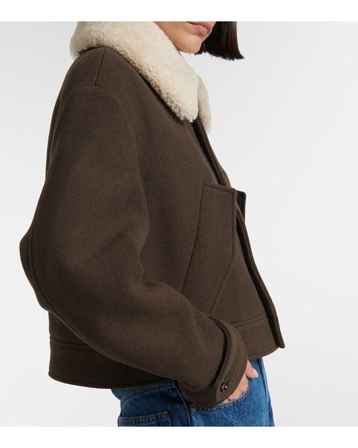 AMI Brown Shearling-Trimmed Virgin Wool Jacket