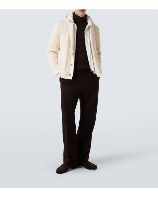 Herno White Ribbed-Knit Wool Cardigan for men